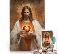 Gesù che tiene in mano il Sacro Cuore Puzzle da 1000 pezzi per adolescenti Rompicapo per Attività divertenti a casa, regali di compleanno, regali di viaggio, 38x26cm