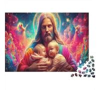 Gesù con i Bambini Puzzle 1000 Pezzi Gesù che tiene bambini nella luce, idea regalo, gioco stimolante, intrattenimento creativo, 70x50 cm