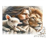 Gesù con l'Agnello Lion Puzzle 1000 Pezzi In Colori Brillanti,Un Classico Puzzle A Pezzi Per Enigma Di Abilità Logica,Ideale Per Attività in Famiglia,Regalo Per L'inaugurazione Di Casa Puzzle 70x50cm