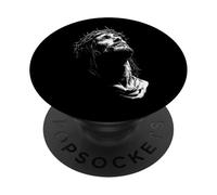 Gesù Cristo Corona di Spine Linea Art in Bianco e Nero PopSockets PopGrip Adesivo