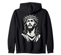 Gesù Cristo Corona di Spine Sguardo Monocromo Arte Cristiana Felpa con Cappuccio