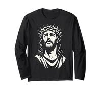 Gesù Cristo Corona di Spine Sguardo Monocromo Arte Cristiana Maglia a Manica