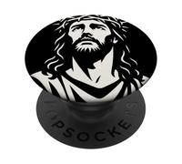 Gesù Cristo Corona Di Spine Sguardo Monocromo Arte Cristiana PopSockets PopGrip Adesivo