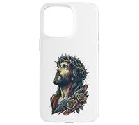 Gesù Cristo Corona Spine Rose Rosse Fede Religiosa Salvatore Custodia per iPhone 15 Pro Max