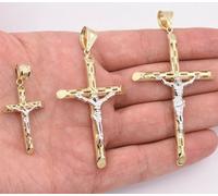 Gesù Cristo Crocifisso Croce Filigrana Ciondolo Vero 10K Giallo Oro Bianco Tutti