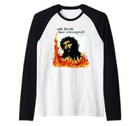 Gesù Cristo Fuoco Peccato Originale TxRxP Dio Metaller Maglia con Maniche Raglan