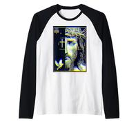 Gesù Cristo Glitch Colomba Crocifisso Streetwear Maglia con Maniche Raglan