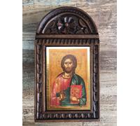 Gesù Cristo il Pantoctaror xilografia fatta a mano icona greco-ortodossa biza...