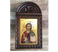 Gesù Cristo il Pantoctaror xilografia fatta a mano icona greco-ortodossa biza...