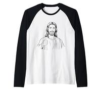 Gesù Cristo Pollice in Alto Divertente Cristianesimo Cattolico Romano Maglia con Maniche Raglan