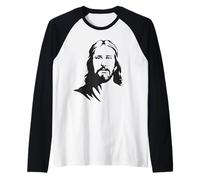 Gesù Cristo Ritratto Volto Divino Semplice Design minimale Maglia con Maniche Raglan