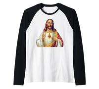 Gesù Cristo Sacro Cuore Pace Segno Ritratto Maglia con Maniche Raglan