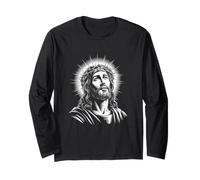 Gesù Cristo Volto con Corona di Spina Dio Bibbia Christian Maglia a Manica