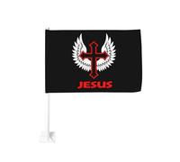 Gesù Croce con Ali Clip Religiosa per Finestra per Bandiere per Auto Protezione Solare Decorazione 12x18 Pollici Banner Bifacciale per Camion