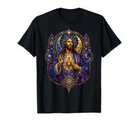 Gesù Cuore Gotico Cattedrale Icona Sacra Fede Geometrica Maglietta