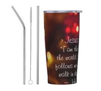 Gesù disse: Io sono la luce del mondo, Giovanni 8:12 Tazza da viaggio in acciaio inossidabile con isolamento sottovuoto, coperchio a prova di perdite, isolamento a doppia parete, opzioni per cannucc