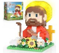 Gesù e agnello fiori di costruzione, mini figure di Gesù modello con girasole, pecore e lampada aureola, il dio pastore decorazione cappella casa regali cristiani per adulti e adolescenti (689 pezzi)