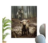Gesù e agnello - Tela artistica da parete, tela cristiana, arte da parete, 12 x 16 pollici, motivo cristiano, Gesù Chasing Lost Lamb Print Decor, stampe artistiche, moderne, religiose, balneazioni