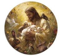 Gesù e il Coniglio Jigsaw Animali Carini Puzzle Rotondo 1000Pcs Collection Adulti E Bambini Festa Aziendale Regalo Per Amore Amico 1000pcs (67.5x67.5cm)