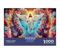 Gesù e il Leone Puzzle da Assemblare Carta Ponderata Angelo tra i Fiori Attività Interattiva Rilassante 38x26cm/1000pezzi