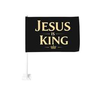 Gesù è il re, clip per finestrino con corona d'oro ispiratrice per bandiere per auto, protezione solare, decorazione, striscione bifacciale da 12x18 pollici per camion