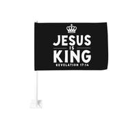 Gesù è il re, corona, clip per finestra dell'Apocalisse per bandiere per auto, protezione solare, decorazione, striscione bifacciale da 12 x 18 pollici per camion