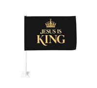 Gesù è il re, corona d'oro, fermaglio religioso per finestra, bandiere per auto, protezione solare, decorazione, striscione bifacciale da 12 x 18 pollici per camion