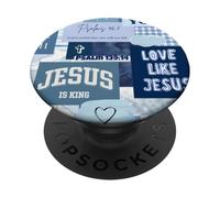 Gesù è il re cristiano Bibbia Verso carino Preppy Blue Collage PopSockets PopGrip Adesivo