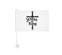 Gesù è il re della croce (2) Clip per finestra per bandiere per auto Protezione solare Decorazione 12x18 pollici Banner bifacciale per camion