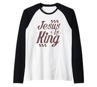 Gesù è Il re Retro Cristiano Fede Tipografia Scrittura Maglia con Maniche Raglan