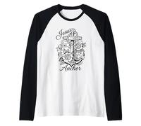 Gesù è la mia Ancora Christian Cross e Roses Basato sulla Fede Maglia con Maniche Raglan
