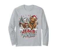 Gesù è la Ragione della Stagione Highland Cow Xmas Maglia a Manica