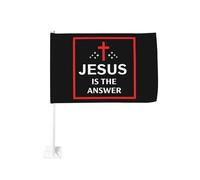 Gesù è la risposta, simbolo religioso della croce, clip per finestra per bandiere per auto, protezione solare, decorazione, striscione bifacciale da 12 x 18 pollici per camion