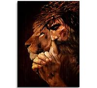 Gesù e leone arte da parete su tela regali cristiani per uomini Gesù Immagini per parete Leone e Dio Decorazione da parete Leone di Giuda Poster Pittura religiosa Moderna Opera incorniciata