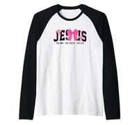 Gesù Fiocco Rosa E Croci Tema Testo Maglia con Maniche Raglan
