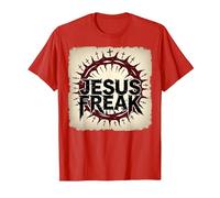 Gesù Freak Corona di Spine Fede Cristiana, Gesù Maglietta, Uomo, Rosso, L