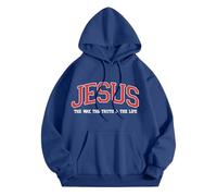 Gesù Gesù La Via La Verità e La Vita Felpe con cappuccio per le donne Autunno Christian Beach Pullover Vestiti Pregare Il Signore Moda Plain Estate con Cappuccio Casual Graphic Felpe Goth Dio, Blu