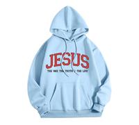 Gesù Gesù La Via La Verità e La Vita Felpe con cappuccio per le donne Autunno Christian Beach Pullover Vestiti Pregare Il Signore Moda Plain Estate con Cappuccio Casual Graphic Felpe Goth Dio, Azzurro