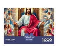 Gesù - Giochi di puzzle religiosi per adulti: Gesù seduto sul trono con angeli per donne, regali per uomini dai 14 anni in su 52x38 cm/1000 pezzi