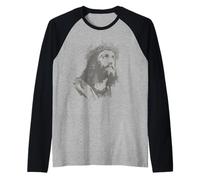 Gesù, guardando, ritratto, silhouette, cristo, è, re Maglia con Maniche Raglan