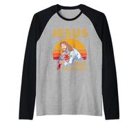 Gesù ha Le Spalle Jiu Jitsu retrò Cristiano Uomini Donne Maglia con Maniche Raglan