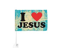 Gesù - I Love Jesus Car Flag 12x18 Bandiere per auto per finestre Decorazione per finestrini auto, Bandiere impermeabili per finestrini auto, Clip per finestrini bifacciale, anti-scolorimento, con cl