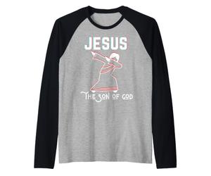 Gesù Il Figlio di Dio Dab Divertimento Amore Cristiano Pasqua Natale Maglia con Maniche Raglan