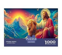 Gesù in Paradiso 1000 pezzi per adulti e bambini: Gesù con sfondo di montagna e leone Giochi educativi Puzzle per la casa per la famiglia 70x50 cm/1000 pezzi