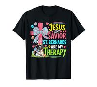 Gesù Is Savior San Bernards Are Therapy Easter Bunny Eggs Maglietta