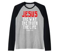 Gesù La Via verità Vita Giovanni 14:6 Bibbia Cristiana Versetto Dio Maglia con Maniche Raglan