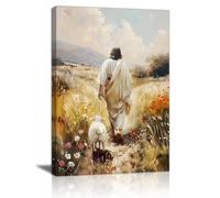 Gesù lascia le 99 Pecore Canvas Quadri Moderni Con Cornice, Gesù e l'agnello Poster Stampe Da Parete Cristiano La Pecora Smarrita Stampa Su Tela Quadro Decorazioni per Studio Tempio Soggiorno 30x40cm