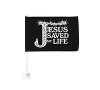 Gesù mi ha salvato la vita, corona di spine, fermaglio per finestra per auto, bandiere, protezione solare, decorazione, striscione bifacciale da 12 x 18 pollici per camion