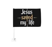 Gesù mi ha salvato la vita, croce religiosa, fermaglio per finestra per auto, bandiere, protezione solare, decorazione, striscione bifacciale da 12 x 18 pollici per camion