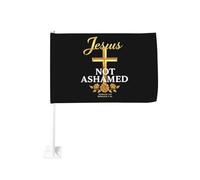 Gesù non si vergogna della croce dorata, fermaglio religioso per finestra per auto, bandiere, protezione solare, decorazione, striscione bifacciale da 12 x 18 pollici per camion